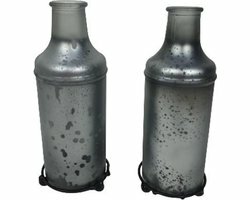  Theelichthouders EESA - Donkergrijs - Glas - Ø 6.5 x h 17 cm - Rond - Set van 2 - Waxinelichthouder – Waxinelicht – Gezellig – Sfeer – Kerst – Feestdagen – Licht – Wintertijd – Herfst – Thuis – Woonkamer – Interieur – Decoratie – Cadeau