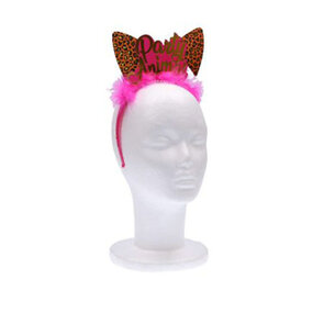 Party animals diadeem - Kunststof - Roze - Panter haarband met strik