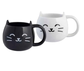 Katten mok met oortjes - Zwart - Keramiek - 360 ml - 13  x 13 x 9 cm -  Kattenmok 