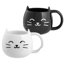 Katten mok met oortjes - Wit - Keramiek - 360 ml - 13  x 13 x 9 cm -  Kattenmok 