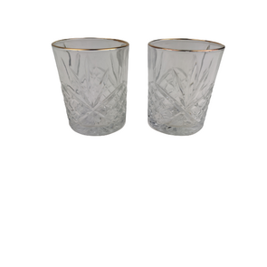 Whiskey / Water glazen met gouden rand - Streep motief - Set van 2 - Transparant - 230 ml - Crystal Shape Glass
