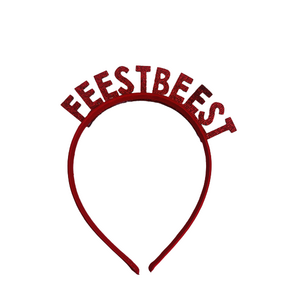 Diadeem Met Tekst ''Feestbeest'' - Rood - Metaal - One Size - Fout Feestje - Verjaardag - Glitters - Feesten - Festival 