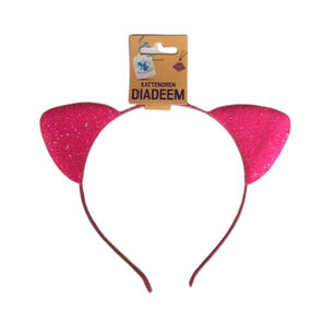 Diadeem Glitter Kattenoren Roze - Neon haarband - Kattenoortjes