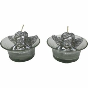 Engel waxinelichtjes - Zilver / Transparant - Glas / Wax - 6 x 4,5 cm - 2 Stuks