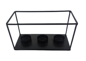  Moderne Industriële theelichthouder GOYA - zwart - Metaal - 20 x 10 x 10 cm - Waxinelichthouder met ruimte voor 3 waxlichtjes 