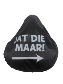  Zadelovertrek met tekst '' Jat die maar '' - Zwart / Wit - PVC - Rekbaar - Zadelhoes - Fietshoes - Zadel 