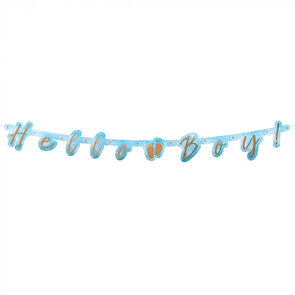 Letter banner Blauw Hello Boy - 143 cm - Letterslinger 