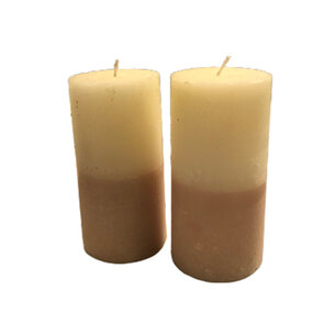 Kaars rustiek BAILEY - Wit / Roze - Paraffine - Ø 6.5 cm x h 13 cm - Set van 2