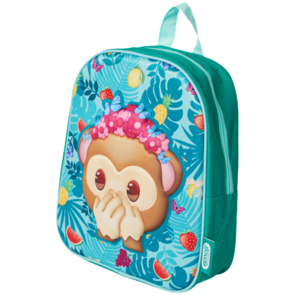 Rugzak 3D - Aap Emoji  - Groen / Turquoise / Bruin - Polyester 34cm hoog - Gewatteerde schouderbanden - Schooltas