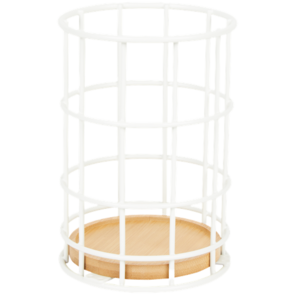 Industriële Bestekbeker - BED & BREAKFAST - Wit / Bamboe - Rond - Ø11 x H16 cm  / bestekhouder - Keukengereihouder - B&B