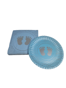 Babyshower pakket set van 8 x feest borden + 1 pak servetten  - Blauw / Zilver Grijs -  Geboorte jongen - Karton - Borden / Servetten - Babyfeest - Geboortefeest Genderreveal