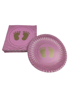 Babyshower pakket set van 8 x feest borden + 1 pak servetten  - Roze / Goud -  Geboorte Meisje - Karton - Borden / Servetten - Babyfeest - Geboortefeest Genderreveal