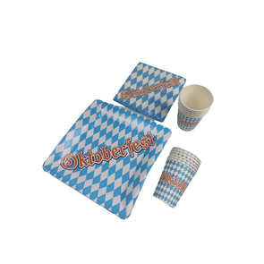 OKTOBERFEST / BIERFEST Partyset - 12 x feest bekers + 6 x feest borden - 1 pak servetten met Blauw / Wit ruitjes patroon met Oktober fest afbeelding -  Bierfestival