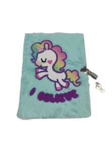 Selfie Girls 'Unicorn / Eenhoorn ' Pluche dagboek met slot - Mint / Paars