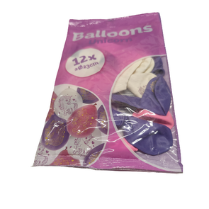 Ballonnen Unicorn / Eenhoorn - 12 stuks - Roze / Wit / Paars - 23 cm