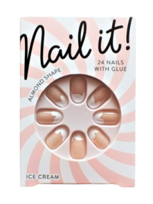 Nepnagels Ice Cream - Kunststof - Roze / Wit - 24 Nagels met Lijm - Almond Shape - Plak nagels - Kunstnagels - nepnagels