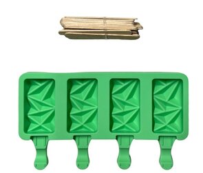Ijsjesvorm Siliconen - Geschikt voor 4 ijsjes -  Groen  - Siliconen - Inclusief 24 ijsstokjes - Ijsjes maken - Moule a glace en silicone pour 4 glaces