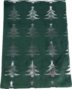 Tafelloper FREDDIE met kerstboom motief - Zilver / Groen - Velvet Look - Polyester - 45 x 150 cm