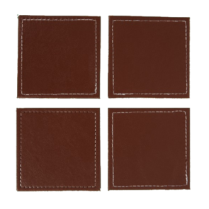 Onderzetters  LEVAN - Vierkant - Bruin / Wit - Imitatie leer - 10 x 10 cm - Set van 4