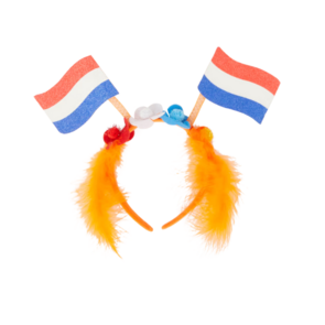 Koningsdag Diadeem Met Nederlandse Vlaggetjes En Veren - Oranje / Rood / Wit / Blauw - Nederland - Holland - kingsday - EK / WK