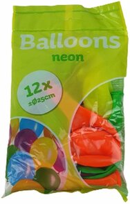 Ballonnen Neon - Multicolor - 12 stuks - 25 cm