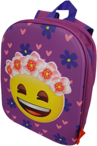 Rugzak 3D - Emoji met bloemenkrans / Emoticon  - Paars- Polyester 32 cm hoog - Gewatteerde schouderbanden - Schooltas