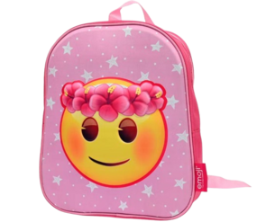 Rugzak 3D - Emoji met bloemenkrans / Emoticon  - Roze -  Polyester 32 cm hoog - Gewatteerde schouderbanden - Schooltas 