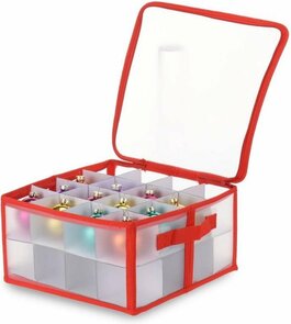 Opbergdoos voor Kerstballen - Rood / Transparant - 30 x 30 x 15 - Kunststof - 32 kerstballen - max Ø 10cm - Kerstballen opruimen /opbergen - opbergboxen - Kerstbox 