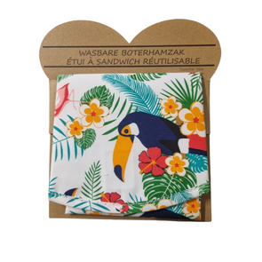 Wasbare Boterhamzak Jungle Met Blad Motief - Herbruikbaar - Wit / Groen - Katoen - Ø 36 cm - Met klittenband