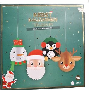 Kerst ballonnen versieren set - Rendier - Sneeuwpop - Pinguïn - Kerstman - 25 cm groot - Knutselpakket
