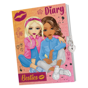 Besties Secret Diary - Dagboek - Met slotje - Oranje / Roze - 21 x 15 cm - Geheim - Slotje - Meisjes - Dagboek - Puber 