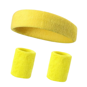 Sport zweetband set OLDSKOOL  - Geel - Polyester - One Size - 3 stuks - Sporten - Sportaccessoire - Hoofdband - Polsbeschermer 