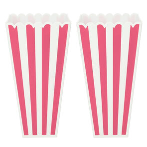 Popcorn bak herbruikbaar - Roze / Wit - Kunststof - 9 x 9 x 19 cm - Set van 2 