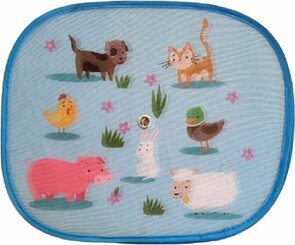 Autozonneschermen voor kinderen blauw 37x45 cm - set van 2 - zonneschermen voor autoraam blauw met dierenprint - bevestiging met zuignap