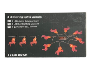 Lichtsnoer met 8 LED Unicorns op batterijen - Kunststof - 180 cm - Eenhoorns - Feestverlichting - Lichtketting