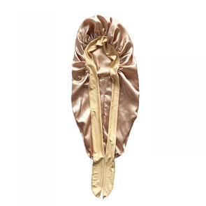 Lange satijnen Slaapmuts  MIDNIGHT WRAP- Beige - Polyester - Onesize - Unisex - Haarbescherming - Lang haar - Vlechten - Droog en Krullend haar