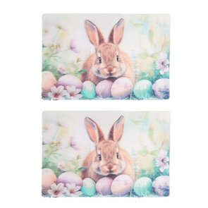 Pasen 3D placemats met paashaas - Multicolor - 42 x 28 cm - Set van 2 - Easter - Assorti