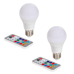  Led lamp (E27) met afstandbediening - Set van 2 - Multicolor - 8.5 watt - Led - Verlichting - 220-240 V - Kamer - Led bulb with remote