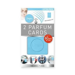 Parfum cards "Cotton fresh" - Blauw  - Set van 2 - Frisse geur - 16.5 x 9.5 - Geurzakje - Auto / Schoenen / Sneakers / Kledingkast / Boot / Toilet – Met Echte Parfum 