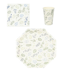 Pasen Feestset - 8x Borden 8x Bekers 20x Servetten - Multicolor - Karton - Assorti - Wegwerp - Eieren - Hazen