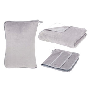2-in-1 reisdeken & reiskussen COMFYGO - Grijs - 100% polyester - Voor auto / vliegtuig / Hoge kwaliteit - Heerlijk zacht