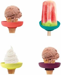 Flexibele Anti Lek Ijsjeshouder LICKIE - Set van 2 - Stop Drip - Assorti kleuren - Lekbakje Ijsje - ijsbakjes Ijslolly's & Ijsstokjes - Drip Sip - DripSip - Ijshoorntje Opvangbankje - Ijs Eten Kinderen - Siliconen - Binnen Dia: 3cm - Buiten Dia: 9cm