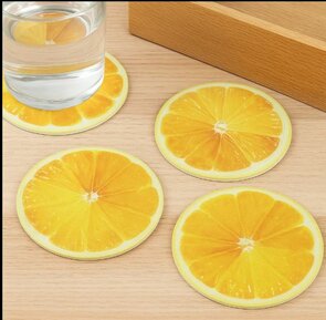 Luxe onderzetter FRUIT Citroen - Multicolor - Glas - Ø 9 cm - Set van 4 - Rond