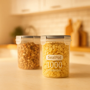 Vershoudpot 1L - ARCHIE - Transparant / Grijs - Polypropyleen - 10 x 14 cm - Set van 2 - Sealpot met clipdeksel - Luchtdichte container -