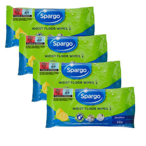 Spargo Moist Wipes / 80 Vochtige Schoonmaakdoekjes – 4 x 20 stuks – 22x29cm - Met Frisse Citroen Geur – Multipurpose Reinigingsdoekjes voor Vloer, Keuken en Wc  