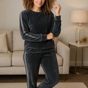 Velvet Twosie / Huispak / Twinset GLAMOURISTA  - Grijs / Zilver - Polyester - Maat L 