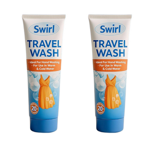 Reiswasmiddel  Swirl Travel Wash – Set van 2 - 100 ml - Reisset Wasmiddel - Tot 20 Wasbeurten per tube - Voor Warm en Koud Water - Cotton Fresh Geur