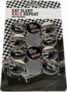 mini gummen met de tekst ''eat sleep race repeat'' - Zwart / Wit - 12 stuks
