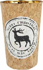 Waxine Glas Rendier - Bruin / Wit - Kurk / Glas - ⌀ 7 x h 11 cm