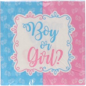 Boy Or Girl Servetten - Blauw / Roze - Gender Reveal Party - Papier - Geboorte - 6,5 x 6,5 cm - 10 Stuks